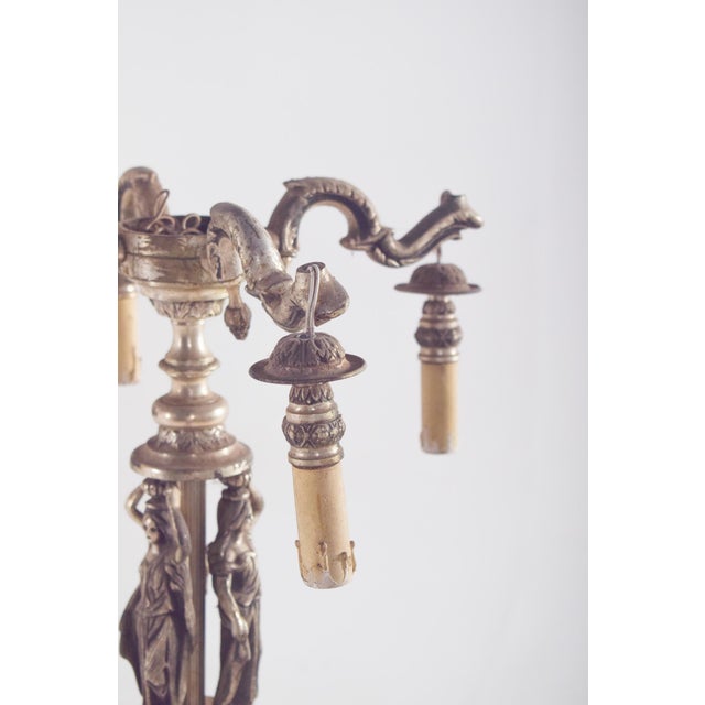 Metal French Silvered Metal Floor Lamp with Four Lights, 1920 For Sale - Image 7 of 11