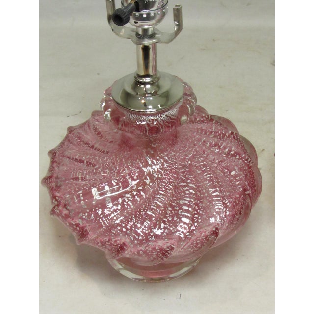 1950s Rose Murano Art Glass Lamps - a Pair For Sale - Image 12 of 13