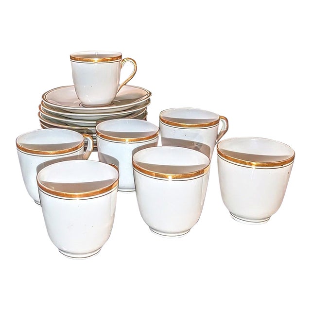 1910's German Gold Trim Espresso Cup & Saucer Set- 14 Pieces For Sale