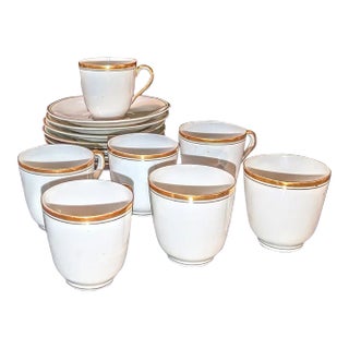 1910's German Porcelain Espresso Cup & Saucer With Gold Trim 14 Pieces For Sale