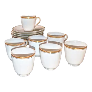 1910's German Porcelain Espresso Cup & Saucer With Gold Trim 14 Pieces
