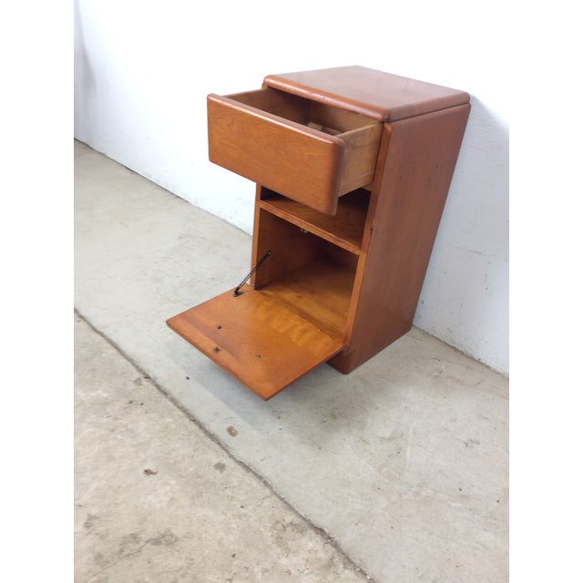 Brown Mid Century Modern Nightstand With Drawer & Drop Front Cabinet by Heywood Wakefield For Sale - Image 8 of 17