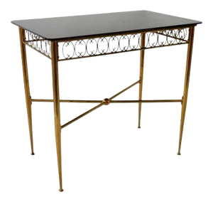 Tommi Parzinger Style Brass Base Vitrolite Glass Top Console Table