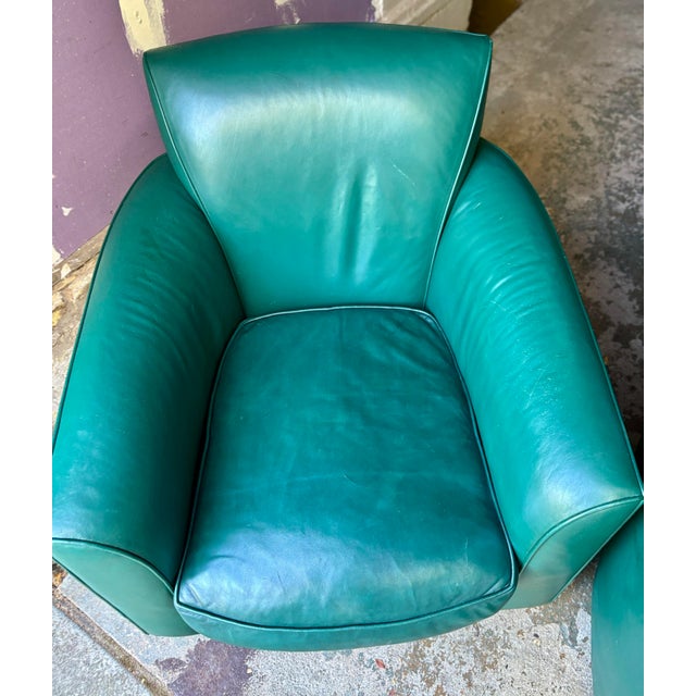 Donghia 1990s Pair of John Hutton for Donghia "Noble" Green Leather Club Chairs For Sale - Image 4 of 12