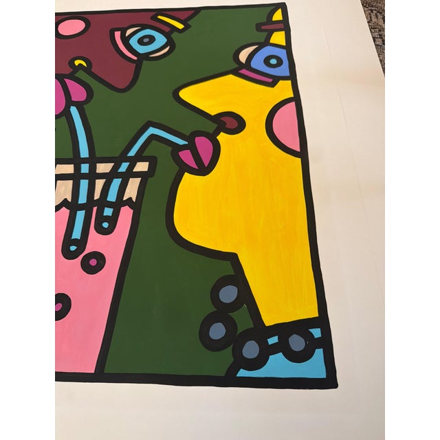 Green Rare 1991 Charles Houska Original Pop Art Painting - Early Career "Origin" Work - Acrylic/Gouache on Paper For Sale - Image 8 of 12