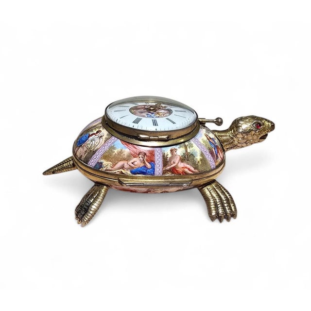 Enamel and Gilt Metal Tortoise-Shaped Repeater Clock with Mythologi, 1800s For Sale - Image 13 of 13