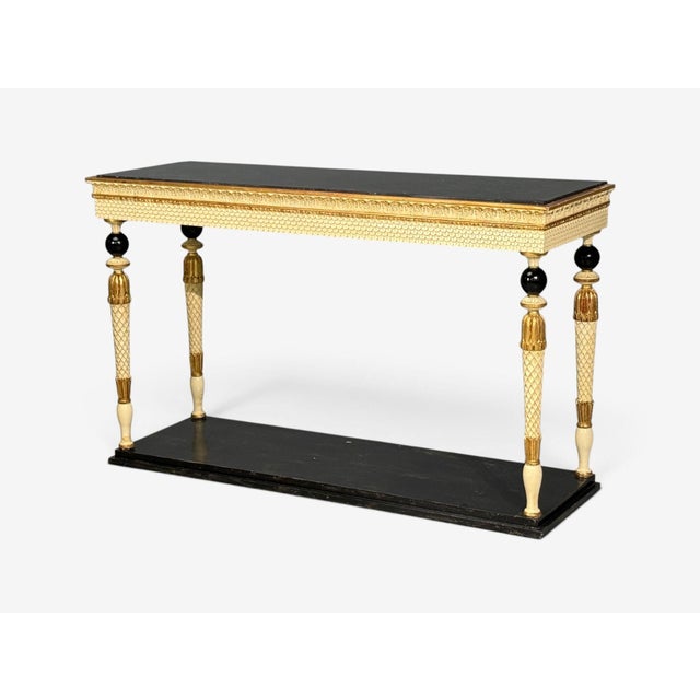 Late 20th Century Maison Jansen Attr, Neoclassical Style Console Tables, Carved Wood, Black Marble For Sale - Image 5 of 17