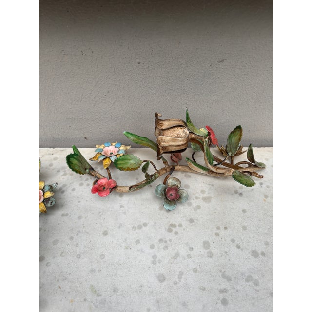 Rustic French Small Pair of Wrought Iron Flowers Sconces For Sale - Image 3 of 4