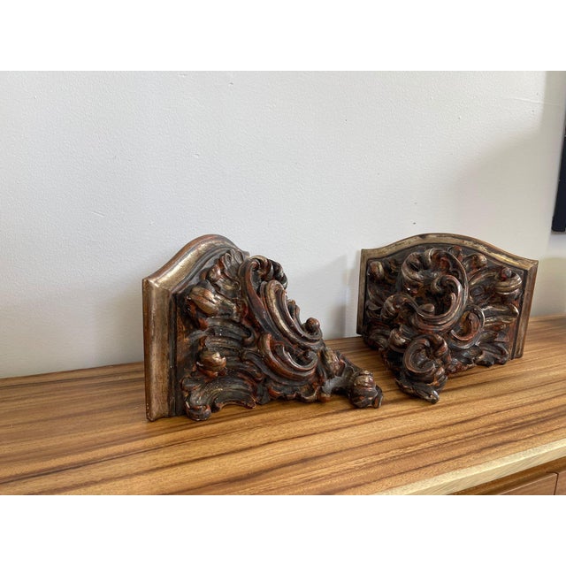 Vintage Pair of Hand Carved Wooden Wall Self or Corbel For Sale In Seattle - Image 6 of 8
