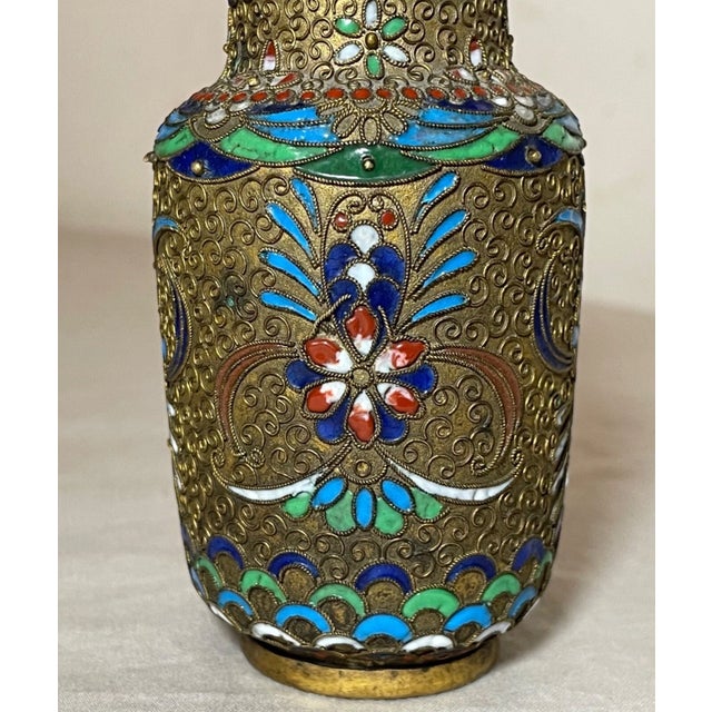 Metal Antique 19th Century Handmade Japanese Champleve Enameled Bronze Vase Cloisonné For Sale - Image 7 of 10