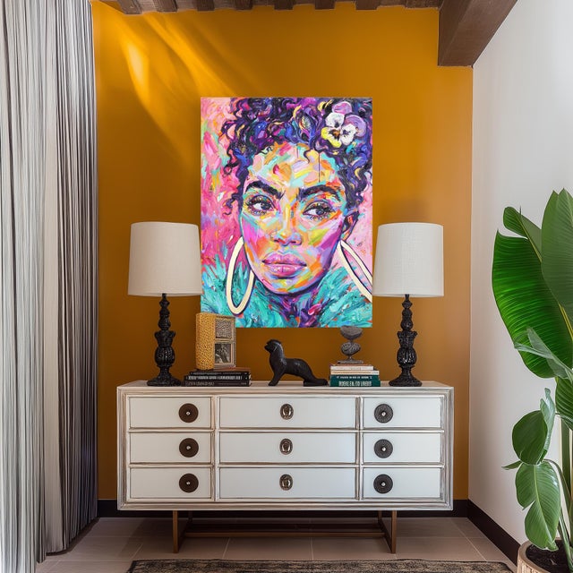 Wood Summer - Abstract Vibrant Colorful Mixed Media Figurative Portrait Painting Original Artwork by Kate Tova For Sale - Image 7 of 8