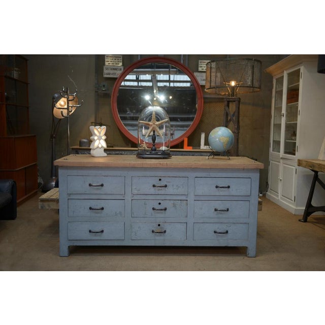 Buffet with 9 Gray Patinated Drawers, 1950s For Sale - Image 4 of 13