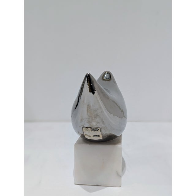 Raymor Raymor Silver Ceramic Bird Sculpture on White Marble Base For Sale - Image 4 of 6