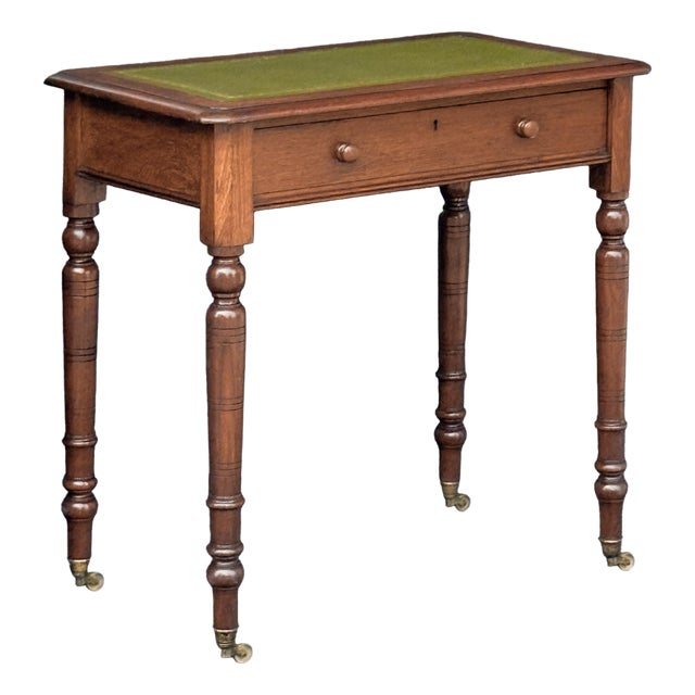 English Diminutive Writing Table or Desk of Walnut With Inset Leather Top For Sale