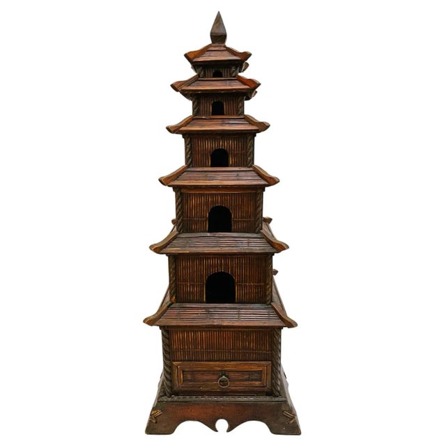 Brown Vintage Chinese Split Reed Bamboo 6-Tier Pagoda Tower For Sale - Image 8 of 8