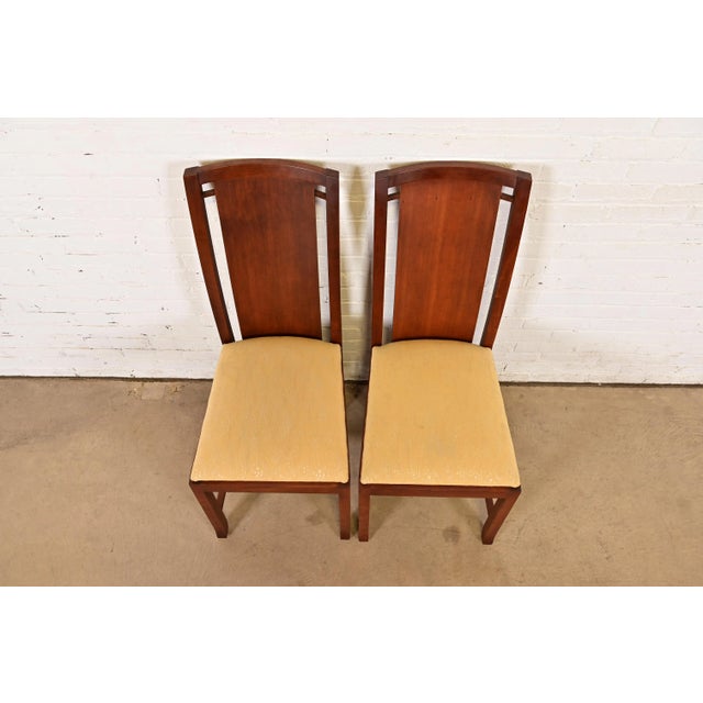 Early 21st Century Frank Lloyd Wright Sculpted Mahogany High Back Side Chairs or Dining Chairs, Pair For Sale - Image 5 of 12