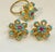 4 Ct Natural Turquoise & Ruby 18 Kt Yellow Gold Flower Ring & Earring Set 20Gm For Sale - Image 17 of 18