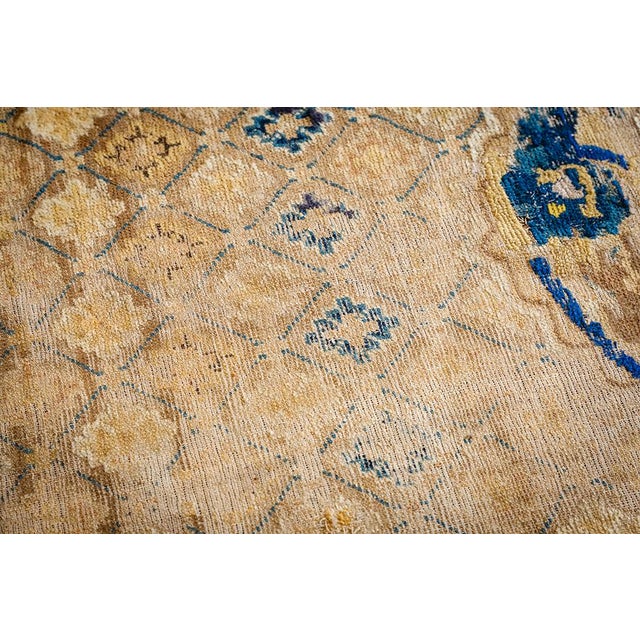 Textile 1880s Antique Camel Ground Geometric Foo Dog Knotted Chinese Ningxia Rug For Sale - Image 7 of 10