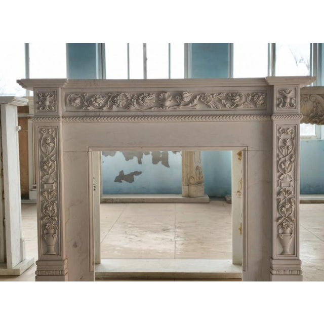 Neoclassical Hand-Carved White Marble Fireplace Mantle For Sale - Image 5 of 6