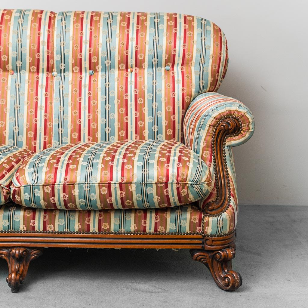 Vintage Three-Seater Sofa in Multi-Colored Striped Fabric, 1950s