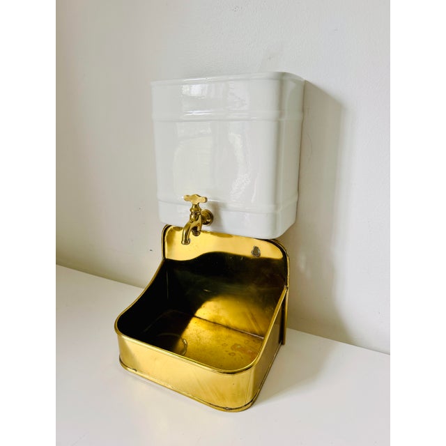 Antique French Wall Mount Lavabo Font and Basin Wall Fountain, Ironstone and Brass. For Sale In New York - Image 6 of 12