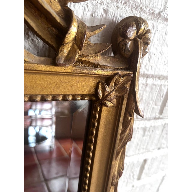 Early 20th Century Antique French Carved Giltwood Wheat & Foliate Motif Crest Beveled Mirror For Sale - Image 5 of 10