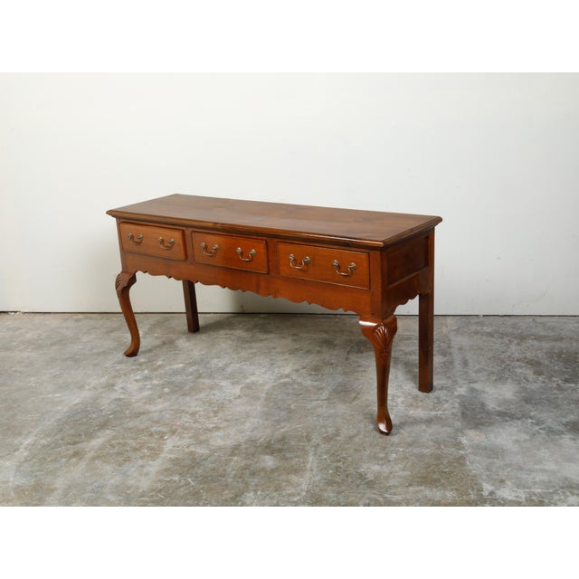 Wood English 1940s Dresser Base with Three Drawers, Cabriole Legs and Carved Apron For Sale - Image 7 of 12