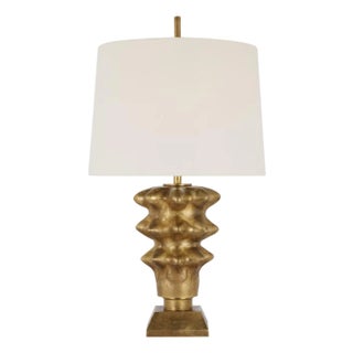 Thomas O'Brien by Visual Comfort Signature Luxor Medium Table Lamp in Museum Brass with Linen Shade For Sale