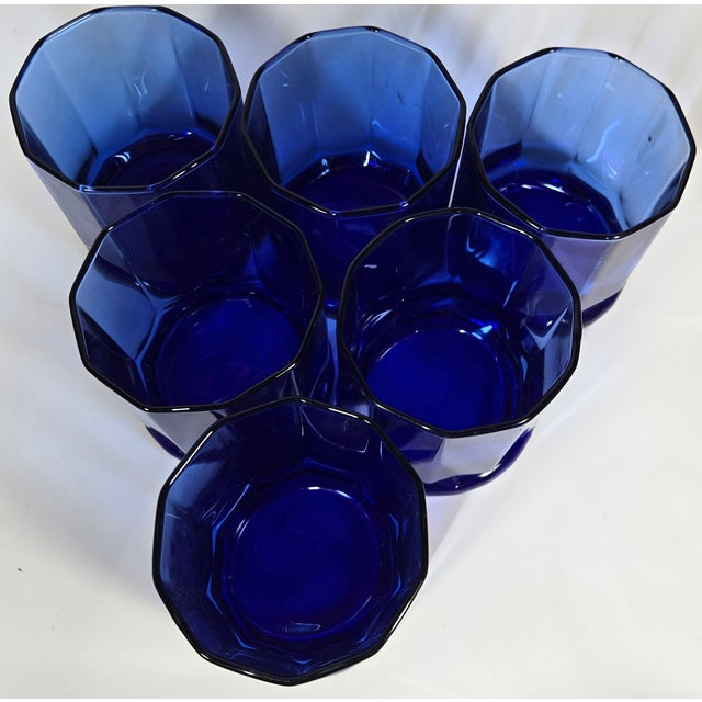 Blue Cobalt Windowpane Double Old Fashioned Glasses- Set of Six For Sale - Image 8 of 11