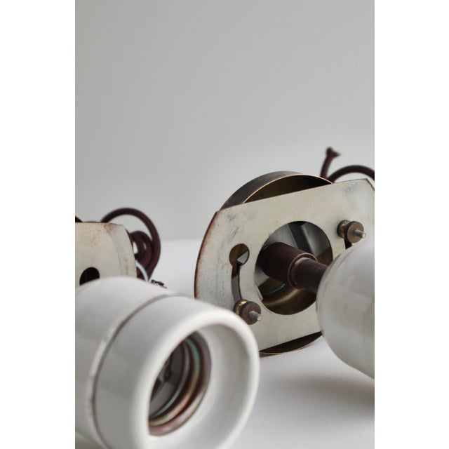 Danish Modern Funkis Pendants in Opal Glass and Brass attributed to Fog & Mørup, 1940s, Set of 2 For Sale - Image 11 of 13