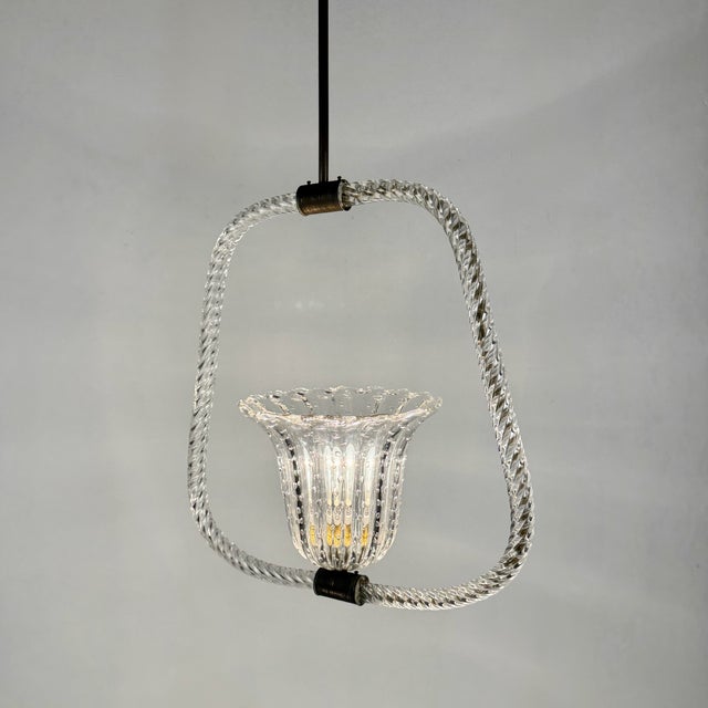 Metal Murano Glass Pendant Lamp from Barovier Toso, 1940s For Sale - Image 7 of 13