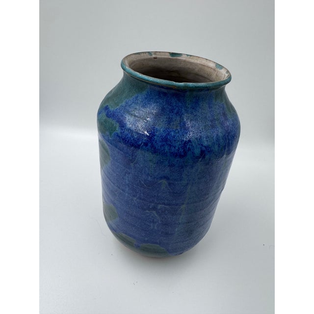 Contemporary Vintage Signed Studio Pottery Vase in Cobalt Blue and Teal Glaze For Sale - Image 3 of 5