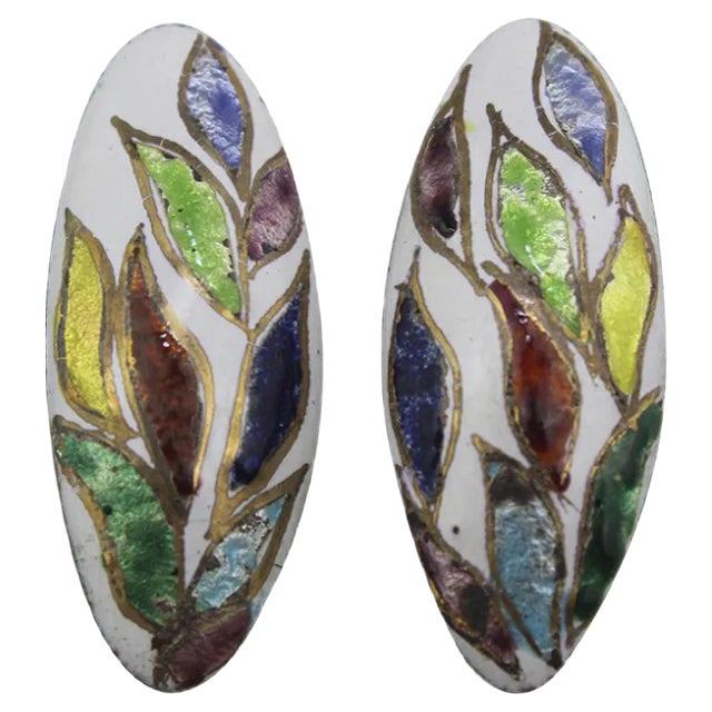 Enamel Earclips from Atelier Casanova, 1950s, Set of 2 For Sale