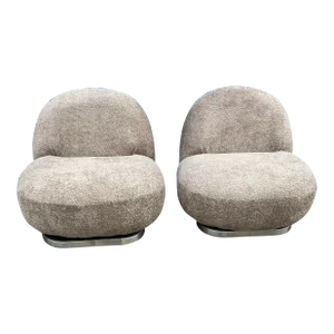 Pair of Designer Swivel Lounge Chairs in Manner of Pierre Paulin Done Gray Boucle