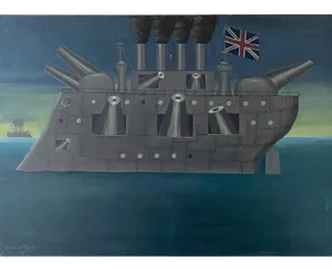 1980s "British Battleship" Abstract Nautical Acrylic Painting by Oscar De Mejo