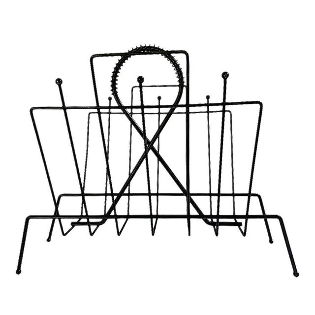 Vintage Atomic Ranch Mid-Century Modern Black Wire Magazine or Record Stand For Sale - Image 9 of 10
