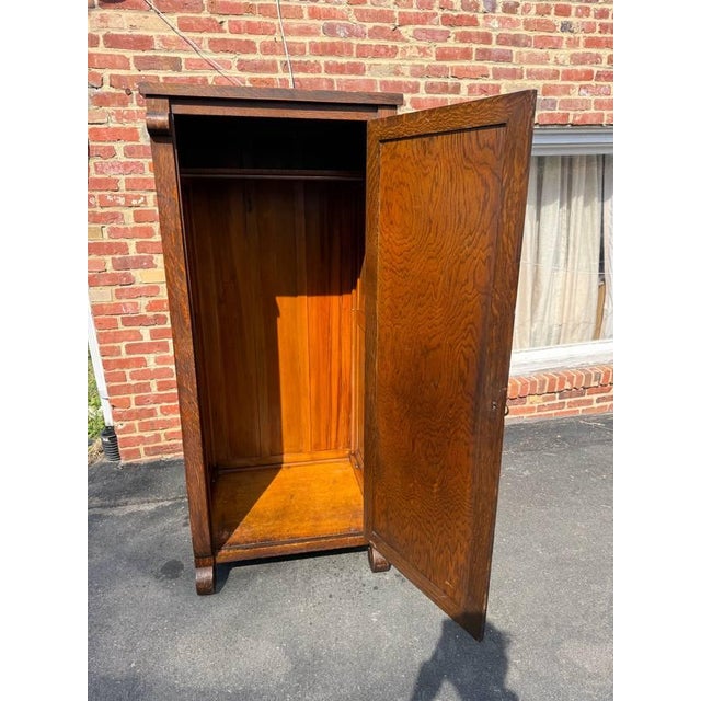 Wood Antique Victorian Oak Wardrobe Cabinet For Sale - Image 7 of 15