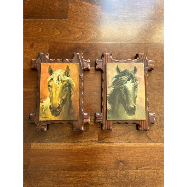 American Vintage Signed Oil on Paper Over Board Horse Portraits - A Pair For Sale - Image 3 of 18