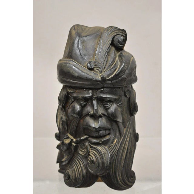 19th Century European Black Forest Figural Wood Carved Bearded Man Lidded Tobacco Jar For Sale - Image 11 of 12