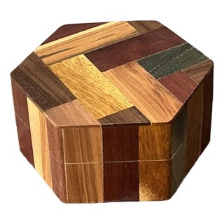 Vintage Octagon Marquetry Hexagon Box For Sale