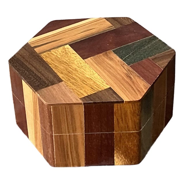 Vintage Octagon Marquetry Hexagon Box For Sale