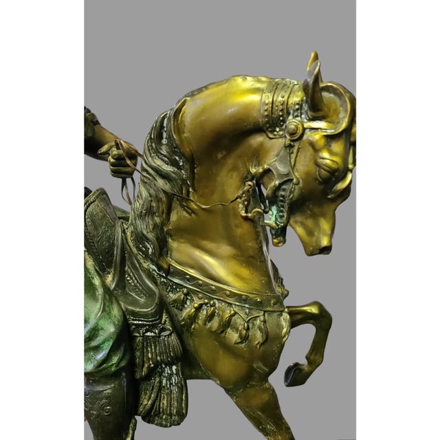 Early 20th Century Vintage Barye Attributed "Arab Worrier on Horse" Bronze Sculpture Marble Base 30'' High For Sale - Image 5 of 12
