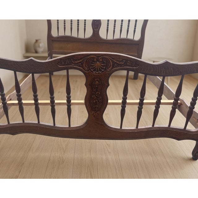 Vintage 20th Century Carved Wooden Bed Frame with Ornamental Headboard & Footboard For Sale - Image 11 of 14