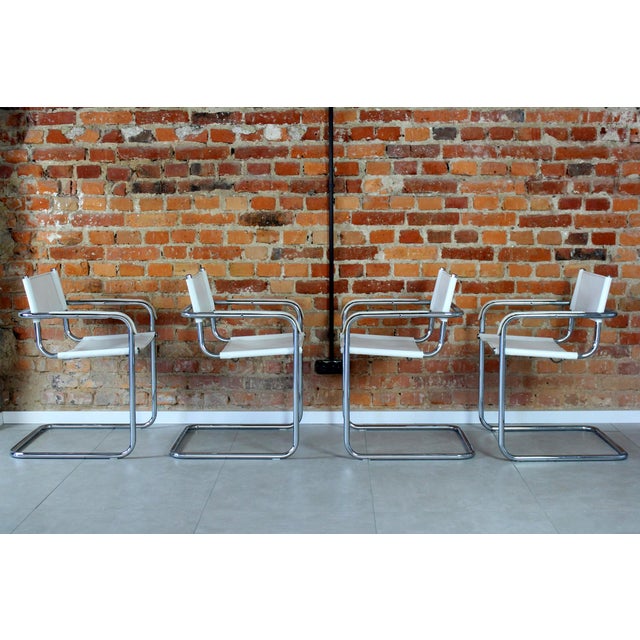 Vintage Italian White Leather and Chrome Cantilever Chairs, Italy, 1980s, Set of 4 For Sale - Image 17 of 18