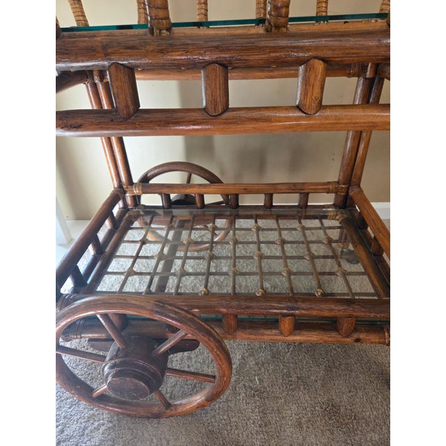 Wood Bamboo Bar Cart Tea Cart Removable Top For Sale - Image 7 of 10