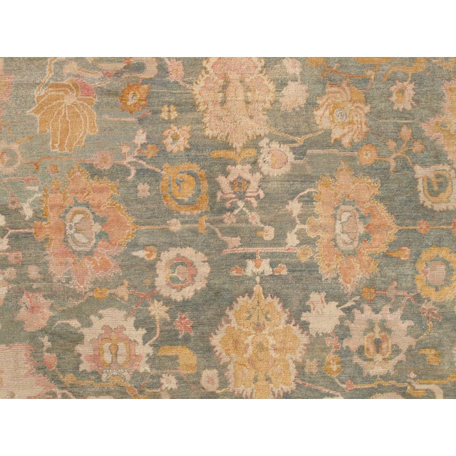 Late 19th Century Antique Angora Oushak Carpet, Handmade Oriental Rug, Light Blue, Shrimp, Taupe For Sale - Image 5 of 18