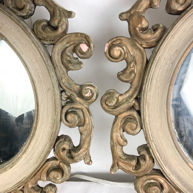 Brown Ancient Italian Small Gesso Mirror Pair For Sale - Image 8 of 14