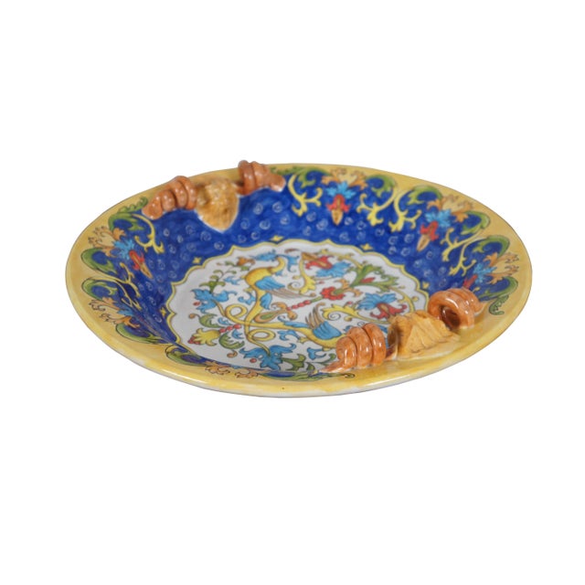 Very large Italian Gatoukhova N. art pottery centerpiece / oversized serving bowl. Deruta style round form with lion's...