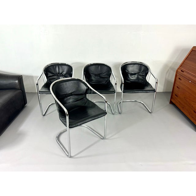 Vintage Cantilever Chair in Leather and Chrome by Gastone Rinaldi for Fasem, 1970s For Sale - Image 11 of 12
