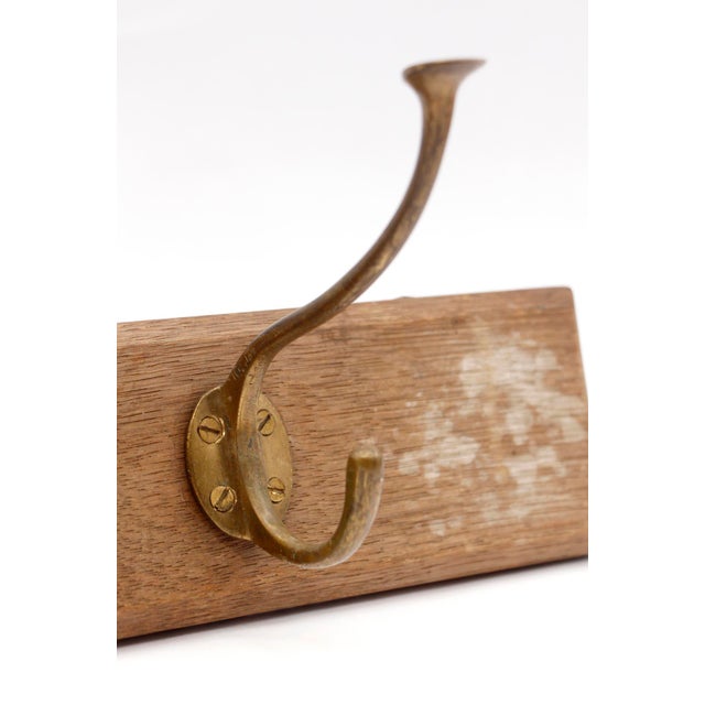 Traditional European Vintage Brass Hook Rack on Wooden Plank For Sale - Image 3 of 10